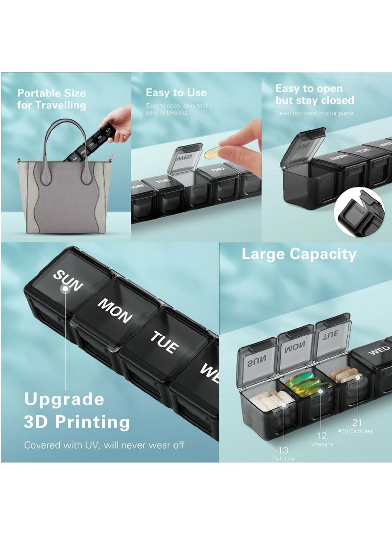 ريست REST Extra Large Weekly Pill Organizer, Weekly Pill Box, 7 Day Pill Case, Oversize Daily Medicine Pill Dispenser, Daily Pill Cases for Pills/Vitamin/Fish Oil/Supplements - Image 5